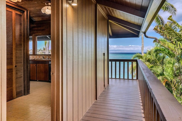 hallway featuring a water view