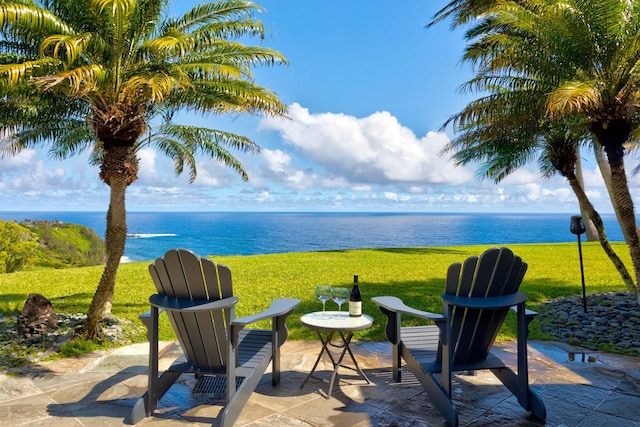 view of patio / terrace featuring a water view