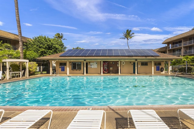 view of swimming pool with a patio