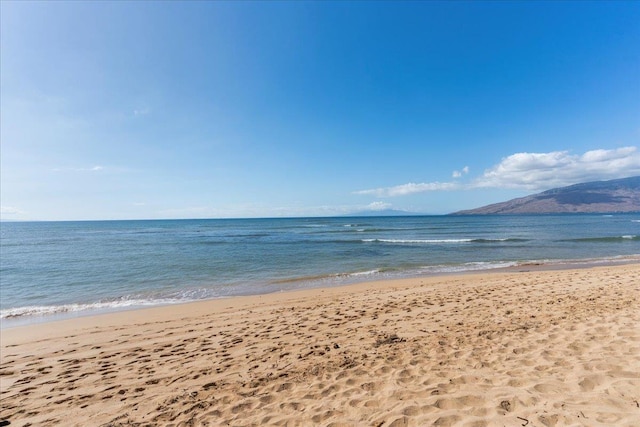 property view of water featuring a beach view