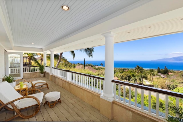 deck with a water view