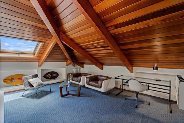 41 Pihaa St, Lahaina, HI 96761 - sitting room featuring a skylight, carpet, and wood ceiling