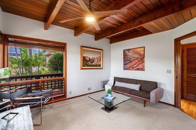 41 Pihaa St, Lahaina, HI 96761 - carpeted living room featuring ceiling fan and a wood ceiling with exposed beams