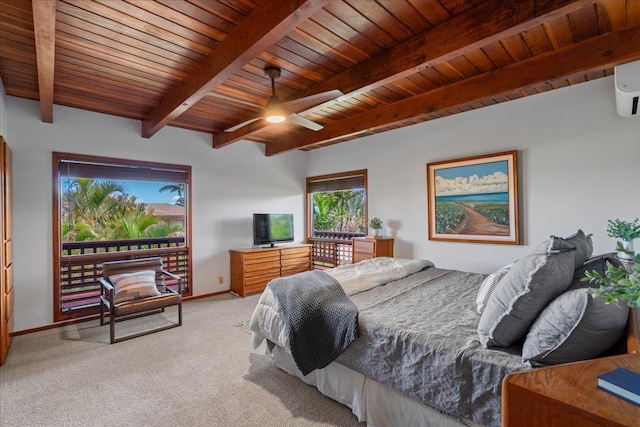 41 Pihaa St, Lahaina, HI 96761 - bedroom featuring multiple windows, a wooden ceiling with exposed beams, and light colored carpet