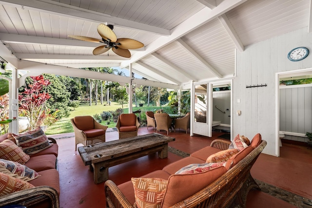 view of patio / terrace with ceiling fan and an outdoor hangout area