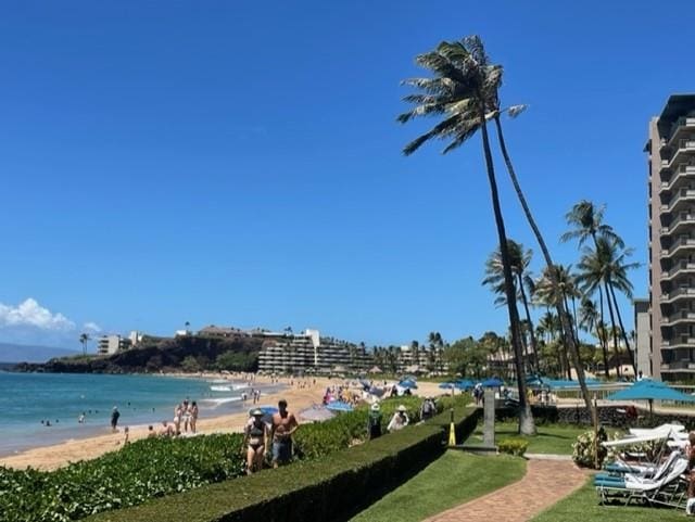view of water feature featuring a view of the beach