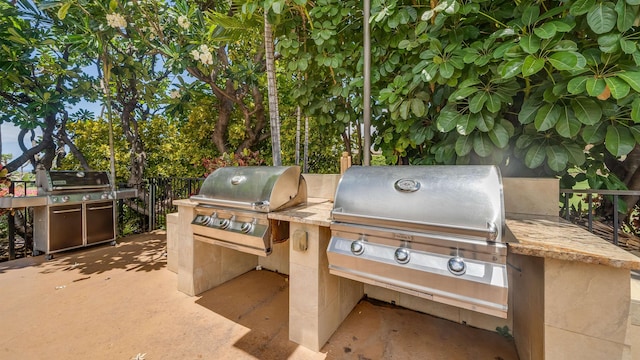 view of patio / terrace with exterior kitchen and a grill