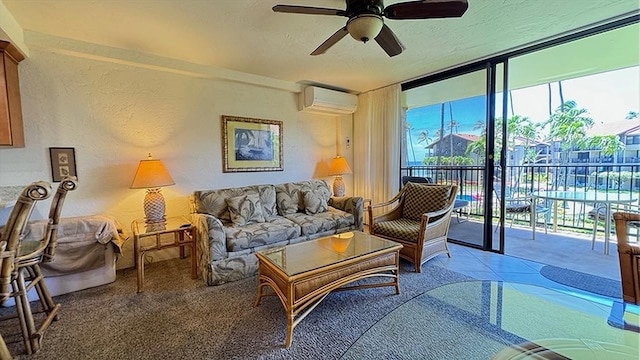 living room featuring tile patterned flooring and a healthy amount of sunlight