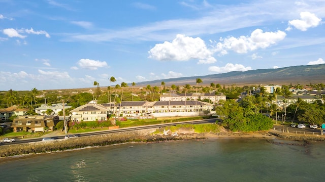 aerial view with a water and mountain view