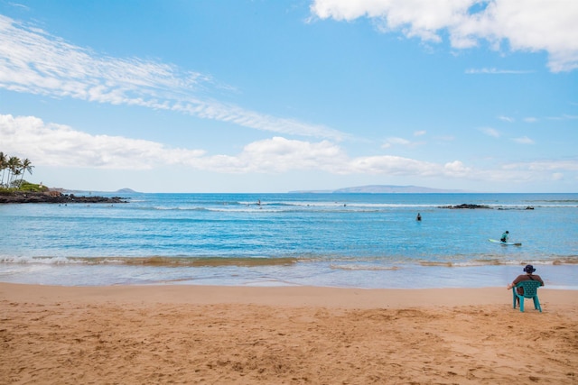 property view of water featuring a beach view