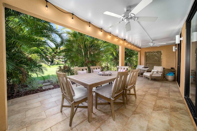 view of patio with ceiling fan and an outdoor hangout area