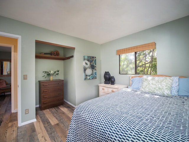 bedroom with a closet and dark wood-type flooring