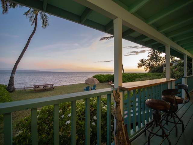 exterior space featuring a water view