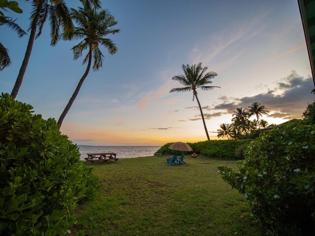 yard at dusk with a water view