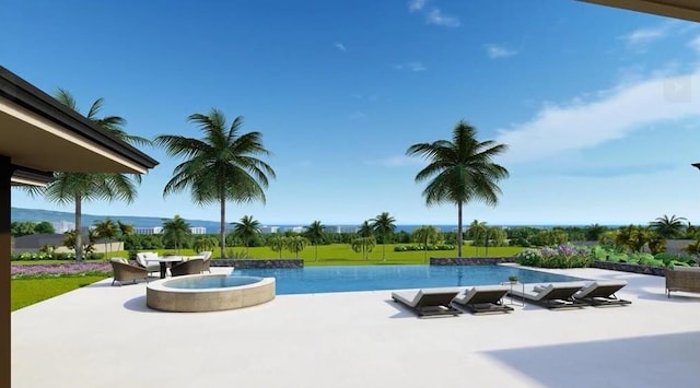 view of swimming pool with an in ground hot tub and a patio area