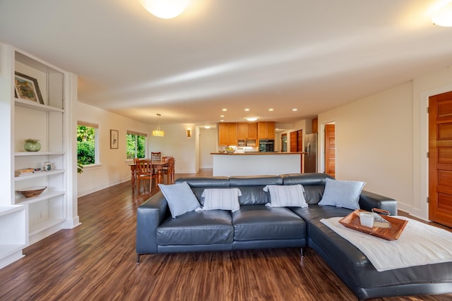 1220 W Kuiaha Rd, Haiku, HI 96708 - living area with dark wood-type flooring, recessed lighting, and built in features