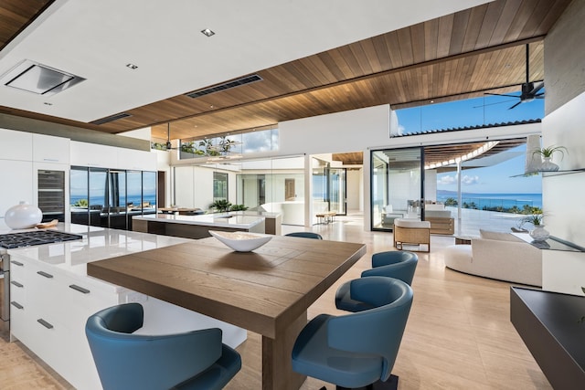 14 Halapa Pl, Kihei, HI 96753 - dining room featuring wood ceiling, beverage cooler, and a ceiling fan
