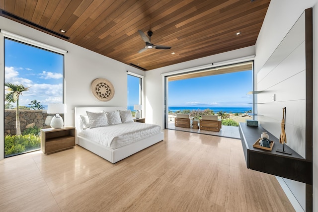 14 Halapa Pl, Kihei, HI 96753 - bedroom featuring access to outside, wood ceiling, wood finished floors, and ceiling fan