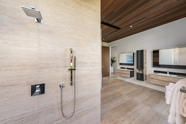 14 Halapa Pl, Kihei, HI 96753 - full bathroom with wood ceiling and tiled shower