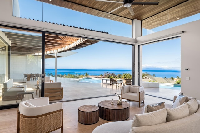 14 Halapa Pl, Kihei, HI 96753 - view of patio / terrace with a water view, outdoor lounge area, and a ceiling fan