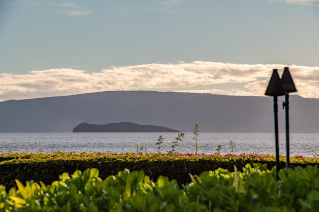 view of mountain feature featuring a water view