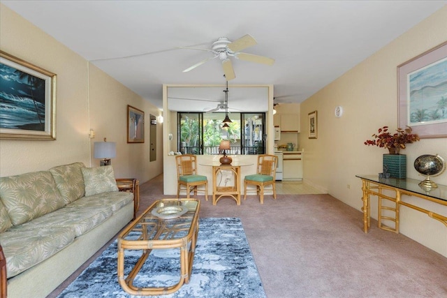 3615 Lower Honoapiilani Rd Unit 317, Lahaina, HI 96761 - living room featuring carpet floors and ceiling fan