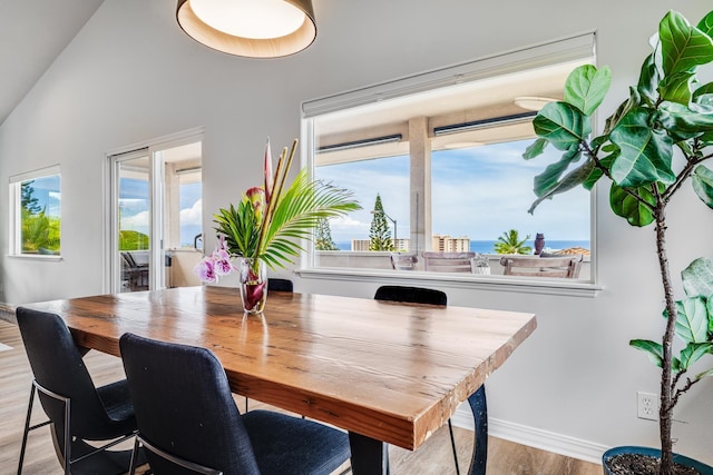 9 Fern Pl, Lahaina, HI 96761 - dining room featuring baseboards, vaulted ceiling, and wood finished floors