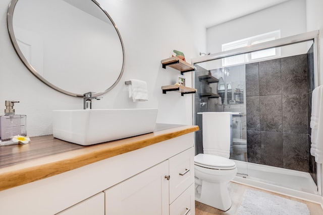 9 Fern Pl, Lahaina, HI 96761 - bathroom featuring vanity, a stall shower, toilet, and wood finished floors