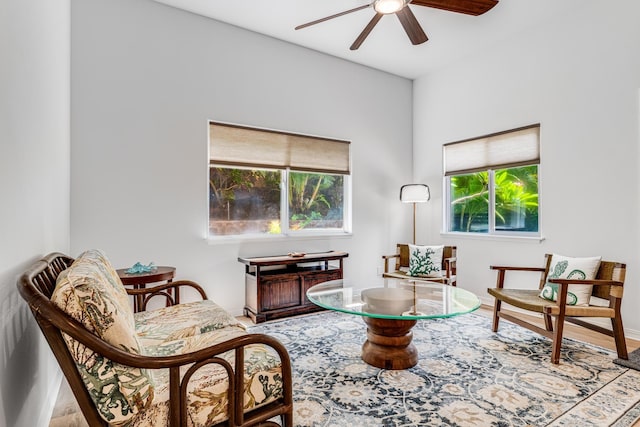 9 Fern Pl, Lahaina, HI 96761 - sitting room featuring baseboards, ceiling fan, and wood finished floors
