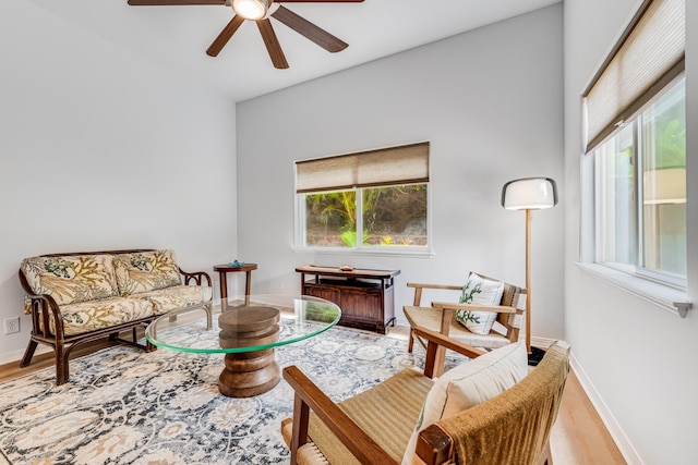 9 Fern Pl, Lahaina, HI 96761 - sitting room with a ceiling fan, baseboards, a wealth of natural light, and wood finished floors
