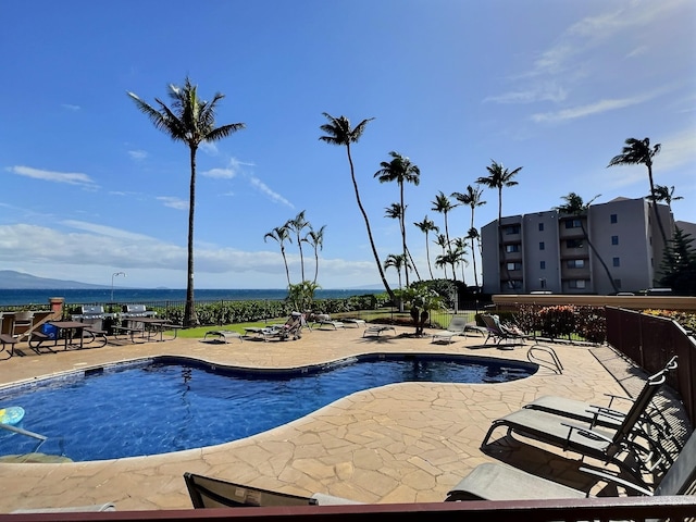 view of swimming pool featuring a patio area