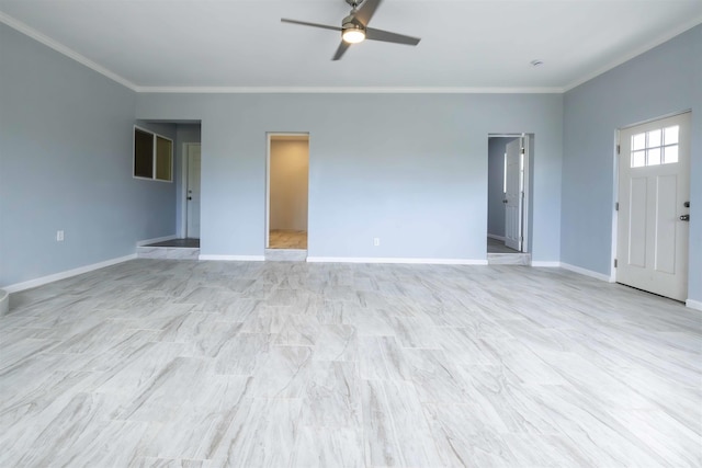 585 Linekona Pl, Wailuku, HI 96793 - unfurnished living room featuring a ceiling fan, crown molding, and baseboards