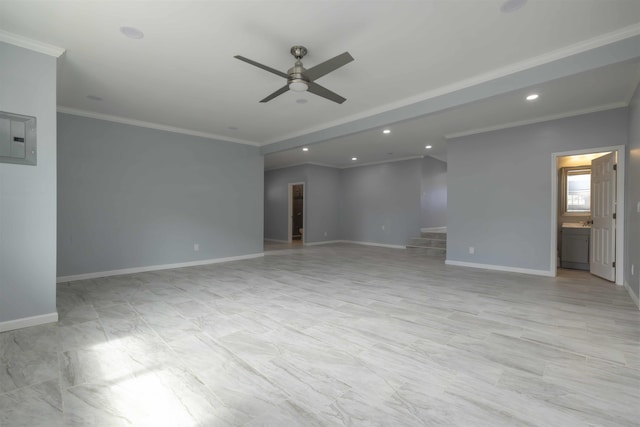 585 Linekona Pl, Wailuku, HI 96793 - unfurnished room with ceiling fan, crown molding, recessed lighting, baseboards, and electric panel