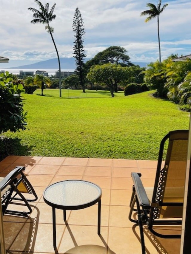 view of patio featuring a mountain view