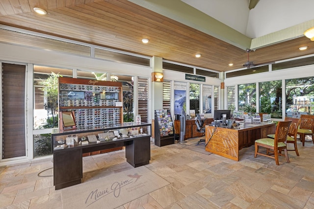 office featuring wooden ceiling