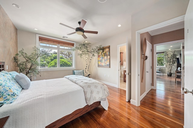 161 Wailea Ike Pl Unit D201, Kihei, HI 96753 - bedroom featuring wood finished floors, baseboards, recessed lighting, and a ceiling fan