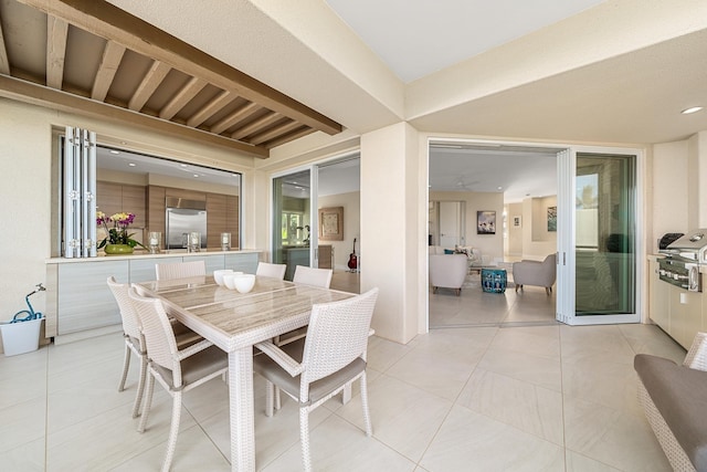 interior space featuring beamed ceiling