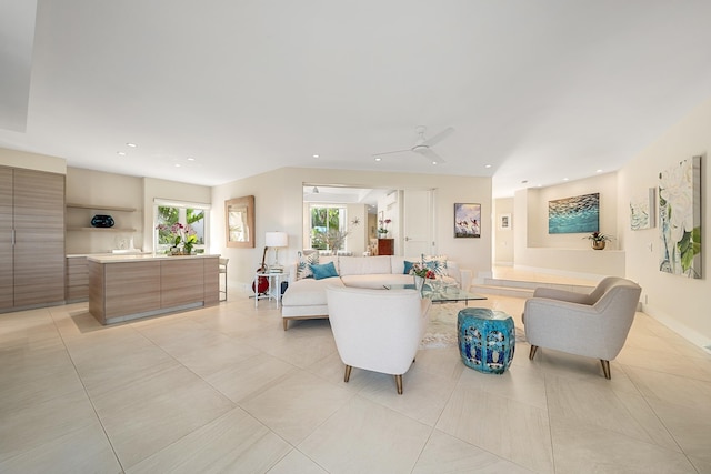 living room featuring light tile patterned floors