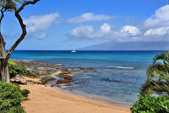 view of water feature featuring a beach view