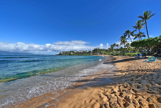 view of water feature with a view of the beach