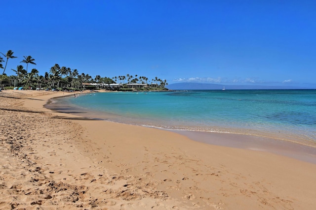 view of water feature with a view of the beach