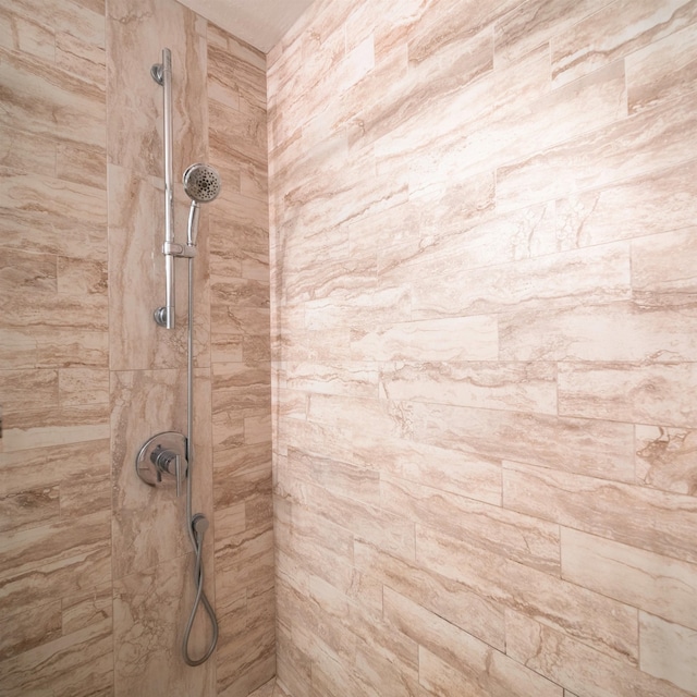 interior details featuring a tile shower