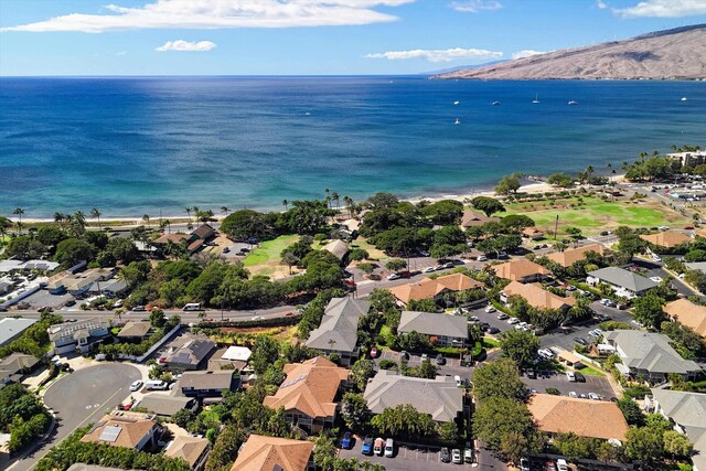 bird's eye view featuring a water and mountain view