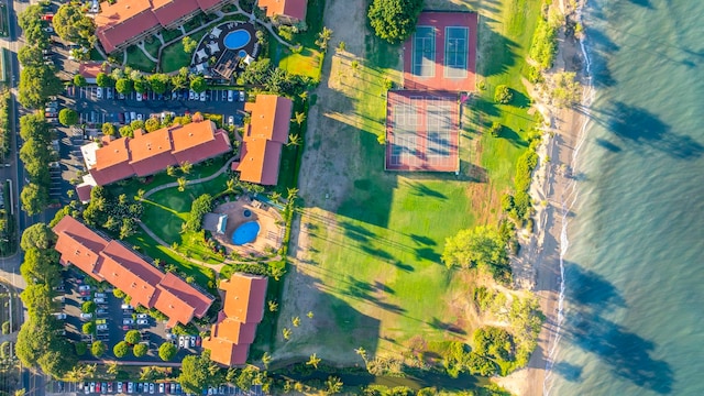 bird's eye view featuring a water view