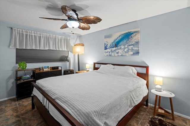 bedroom featuring baseboards and ceiling fan