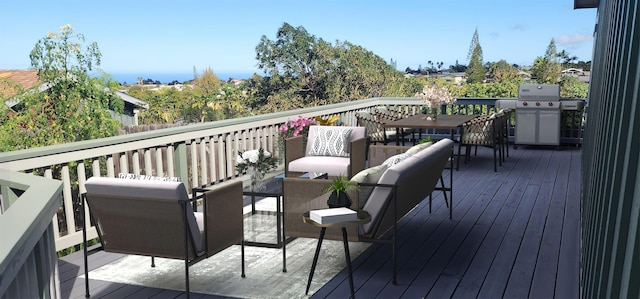wooden deck featuring outdoor dining area and an outdoor hangout area