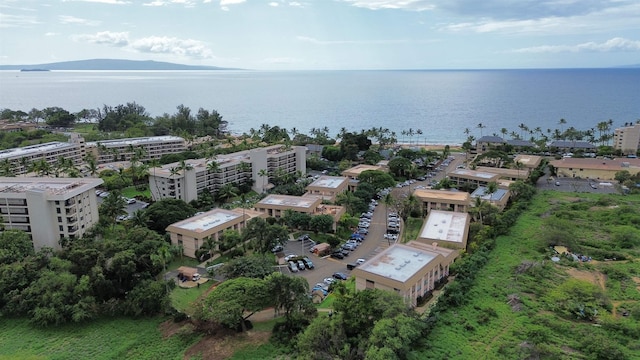 aerial view featuring a water and mountain view