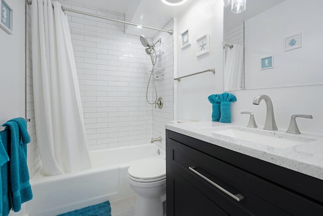 full bathroom featuring vanity, toilet, and shower / bath combo with shower curtain