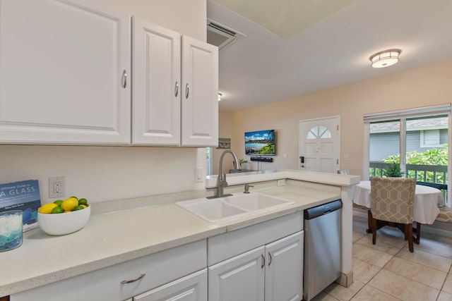160 Keonekai Rd Unit 11-201, Kihei, HI 96753 - kitchen with dishwasher, a sink, white cabinetry, light tile patterned flooring, and plenty of natural light