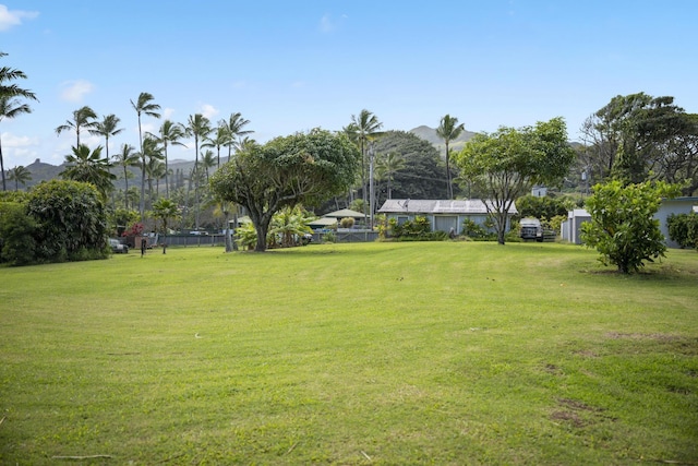 view of home's community featuring fence and a yard